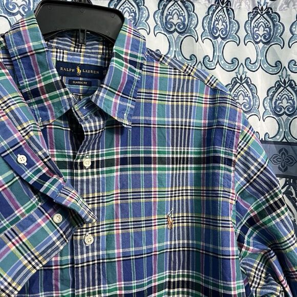 Polo Ralph Lauren Shirt Men's 2XL Plaid Long Sleeve Oxford Easter Flesh Pony - Picture 1 of 6